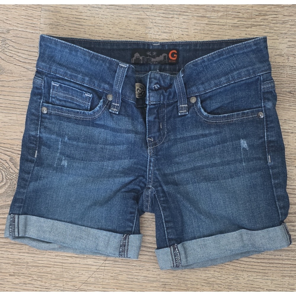 G by GUESS Women's Blue Denim Cuffed Shorts Size 24 Mid Rise 5-Pocket